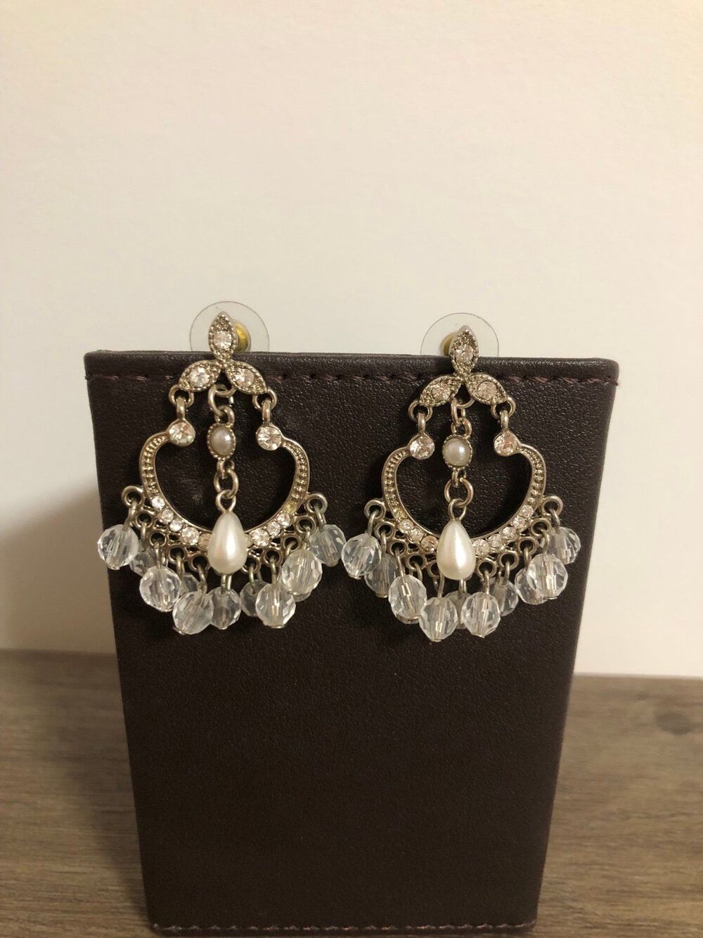 Faux Pearl & Crystal Chandelier Earrings